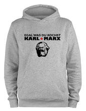 Lade das Bild in den Galerie-Viewer, Styletex23 Kapuzenpullover Egal was du kochst Karl Marx Fun, XXL grau
