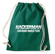 Lade das Bild in den Galerie-Viewer, Hackerman Grandmaster Logo Fun Turnbeutel, flaschengrün