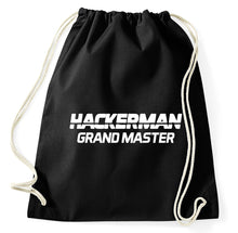 Lade das Bild in den Galerie-Viewer, Hackerman Grandmaster Logo Fun Turnbeutel, schwarz