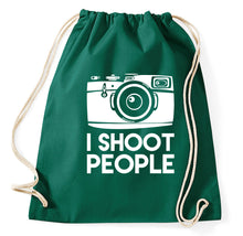 Lade das Bild in den Galerie-Viewer, I Shoot People Fotograf Fotografie Turnbeutel, flaschengrün