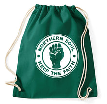 Lade das Bild in den Galerie-Viewer, Northern Soul Music Logo Turnbeutel, flaschengrün