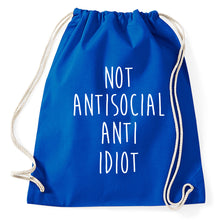 Lade das Bild in den Galerie-Viewer, Not Antisocial Anti Idiot Turnbeutel, royalblue
