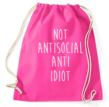 Lade das Bild in den Galerie-Viewer, Not Antisocial Anti Idiot Turnbeutel, pink