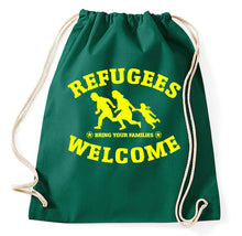 Lade das Bild in den Galerie-Viewer, Styletex23 Turnbeutel Refugees Welcome Bring your Families asylum shelter