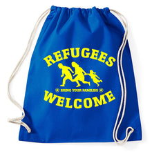 Lade das Bild in den Galerie-Viewer, Styletex23 Turnbeutel Refugees Welcome Bring your Families asylum shelter