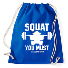 Lade das Bild in den Galerie-Viewer, Squat You Must Dagobah Gym Fun Fan Turnbeutel, Aufdruck, royalblue