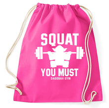 Lade das Bild in den Galerie-Viewer, Squat You Must Dagobah Gym Fun Fan Turnbeutel, Aufdruck, pink