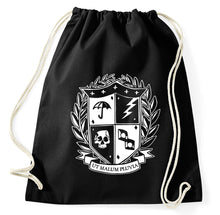 Lade das Bild in den Galerie-Viewer, Umbrella Logo Schule Ut Malum Pluvia Turnbeutel, schwarz