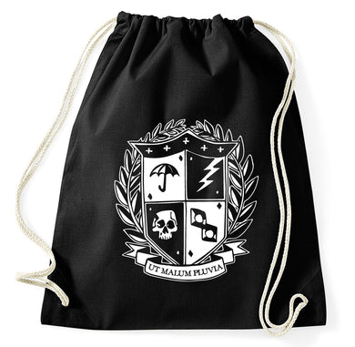 Umbrella Logo Schule Ut Malum Pluvia Turnbeutel, schwarz