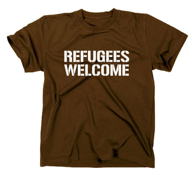 Styletex23 T-Shirt Herren #2 Refugees Welcome Asyl, braun, XXL