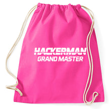 Lade das Bild in den Galerie-Viewer, Hackerman Grandmaster Logo Fun Turnbeutel, pink

