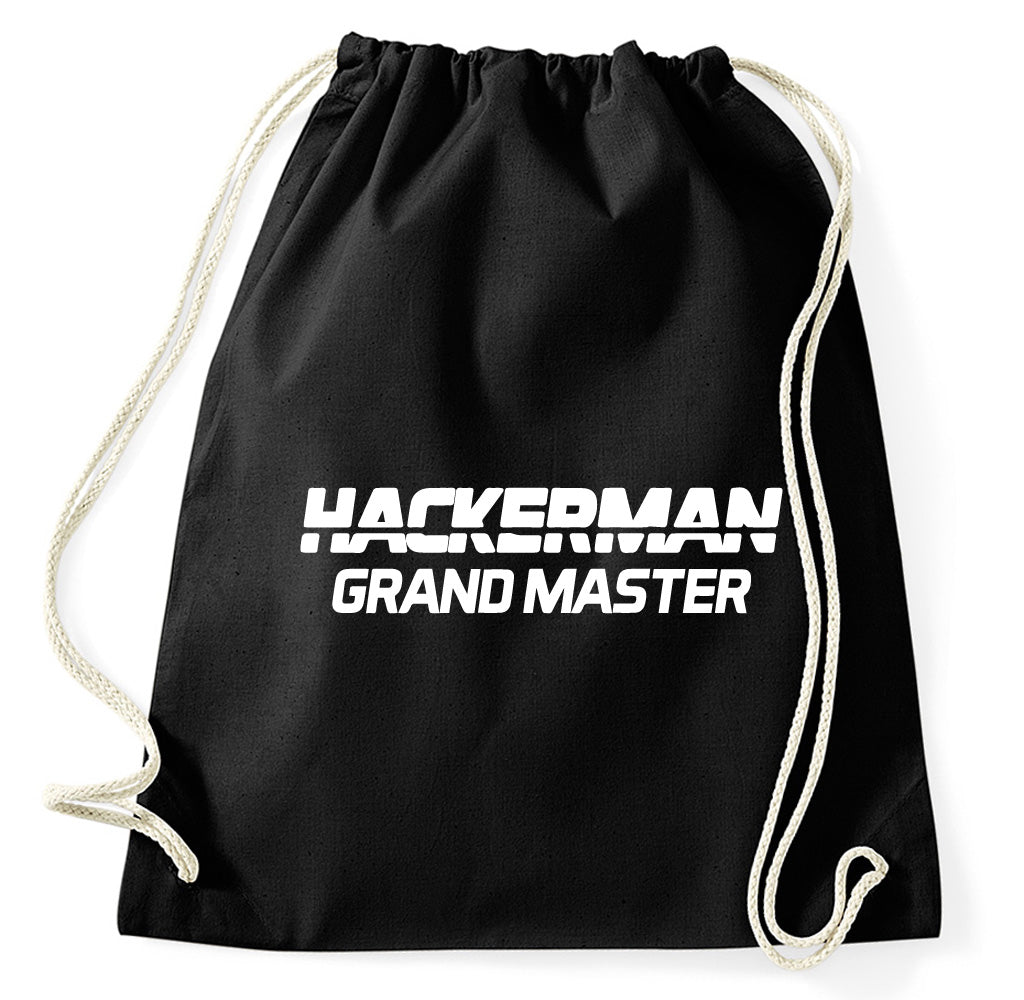 Hackerman Grandmaster Logo Fun Turnbeutel, schwarz