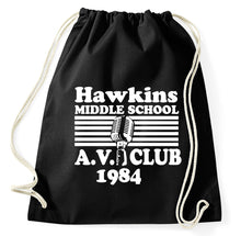 Lade das Bild in den Galerie-Viewer, Hawkins Middle School AV Club Fan Turnbeutel Sportbeutel Gym Bag, schwarz
