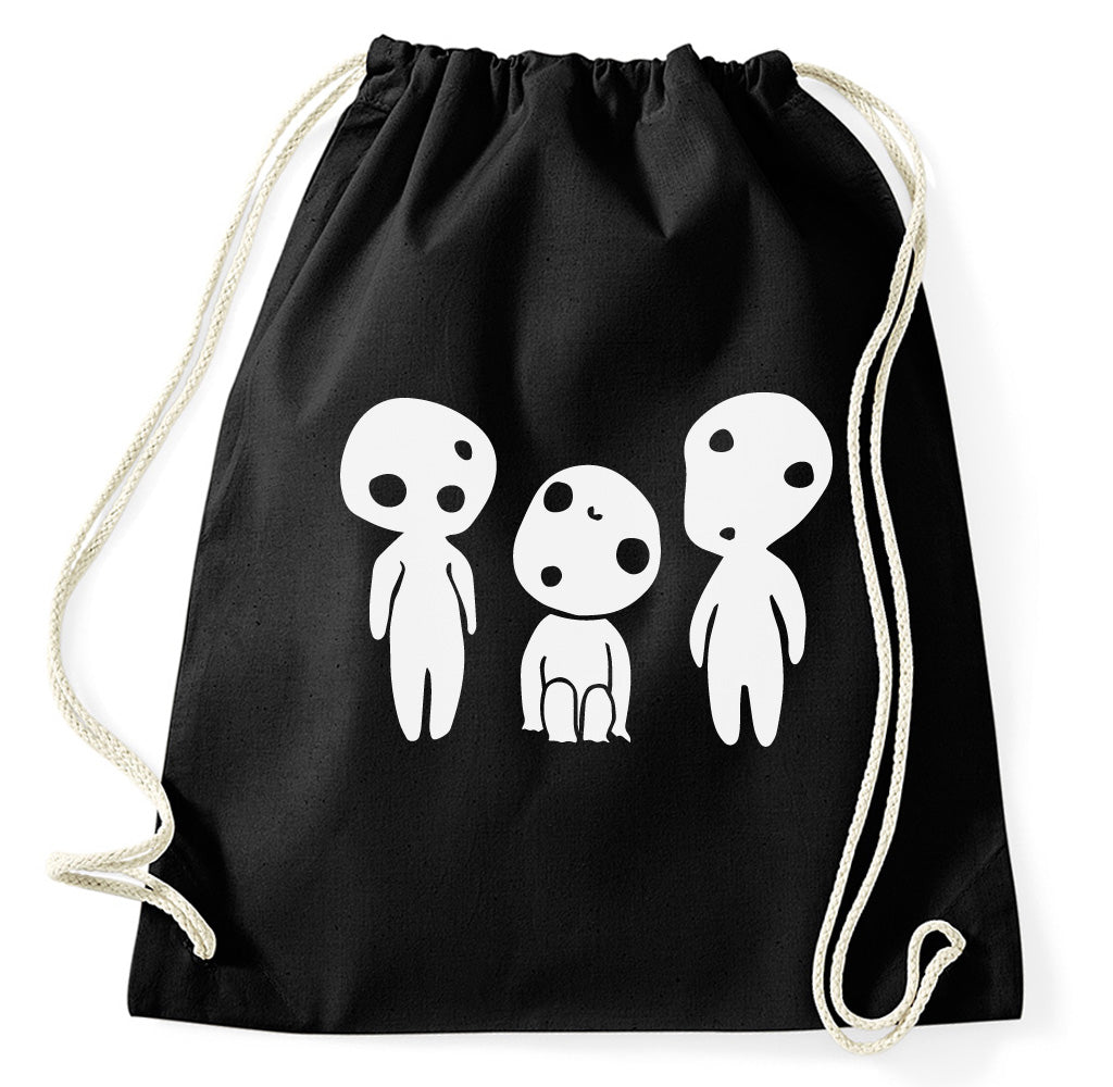 Kodama Baumgeist Geist Fan Turnbeutel Aufdruck, Japan Nippon, schwarz