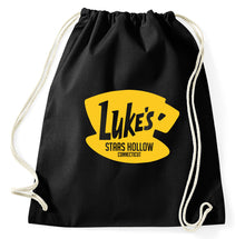 Lade das Bild in den Galerie-Viewer, Luke&#39;s Stars Hollow Diner Cafe Logo Fan Turnbeutel, Aufdruck, schwarz
