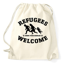 Lade das Bild in den Galerie-Viewer, Styletex23 Turnbeutel Refugees Welcome Bring your Families asylum shelter
