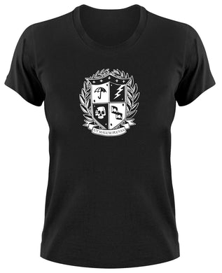 Styletex23 T-Shirt Damen Umbrella Wappen Schule Ut Malum Pluvia