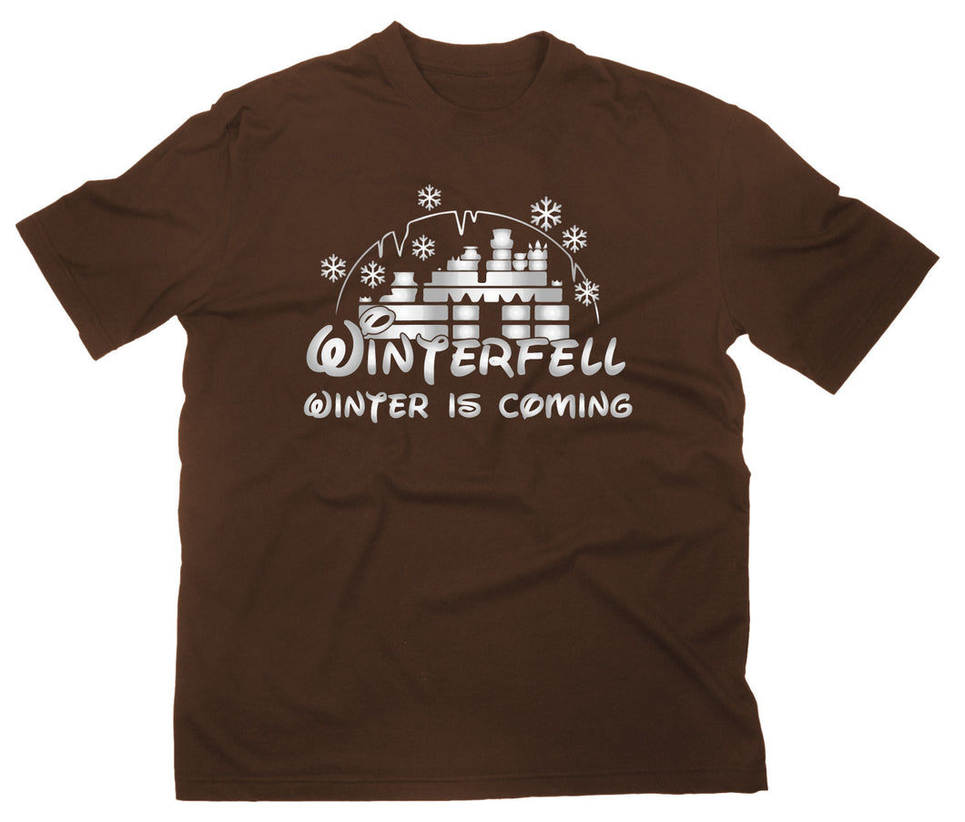 Styletex23 T-Shirt Herren Winterfell Winter is Coming Fun Logo, braun, S